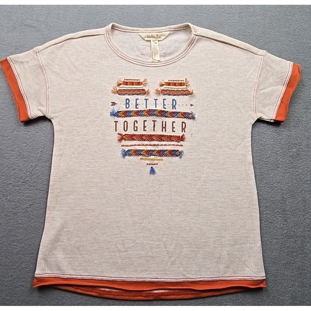 Matilda Jane Girls‎ Size 6 Waffle Tshirt "Better Together" Orange, Blue, Red